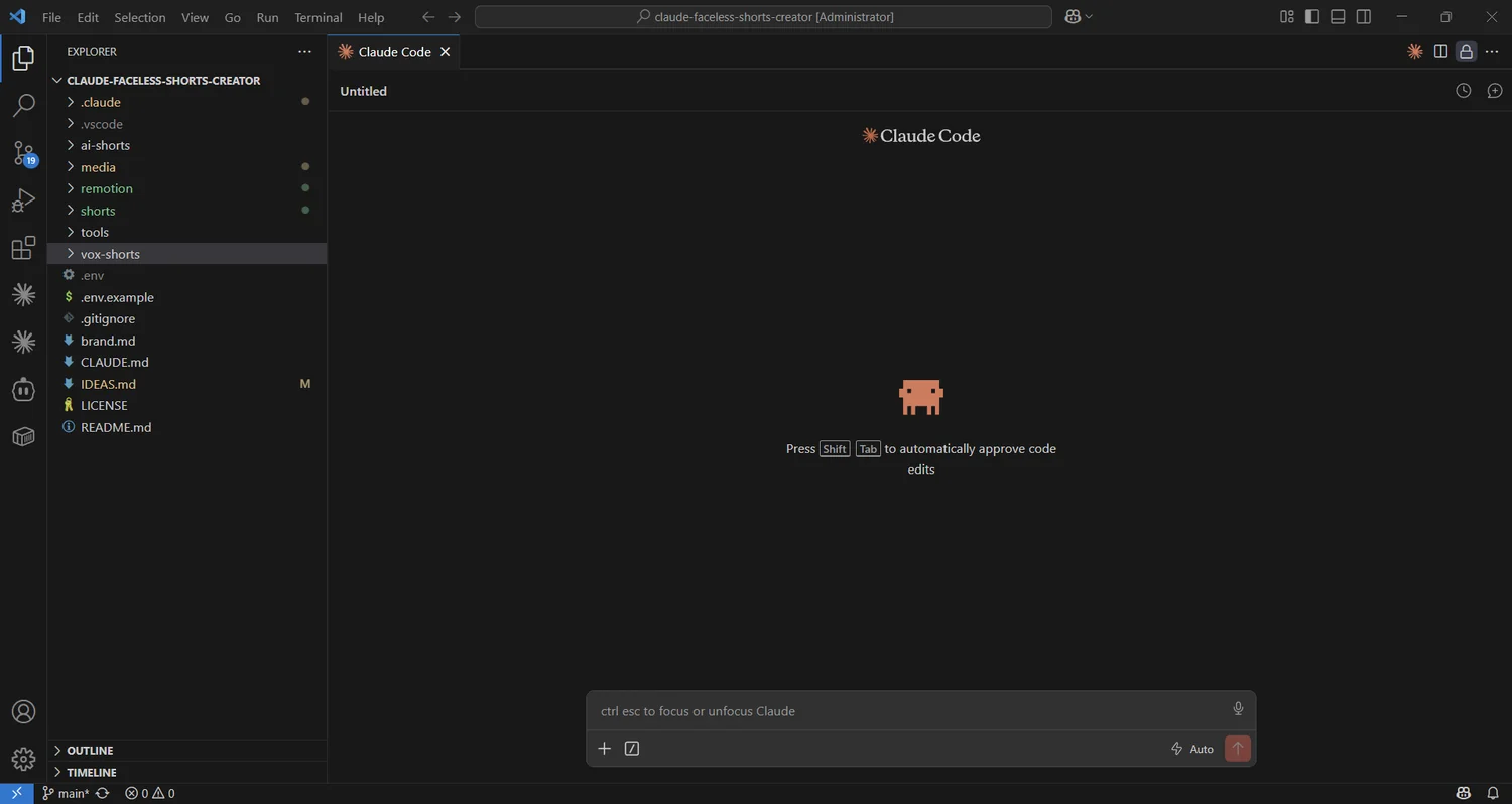 Fenêtre VS Code montrant Claude Code pilotant la génération de vidéo dans le terminal